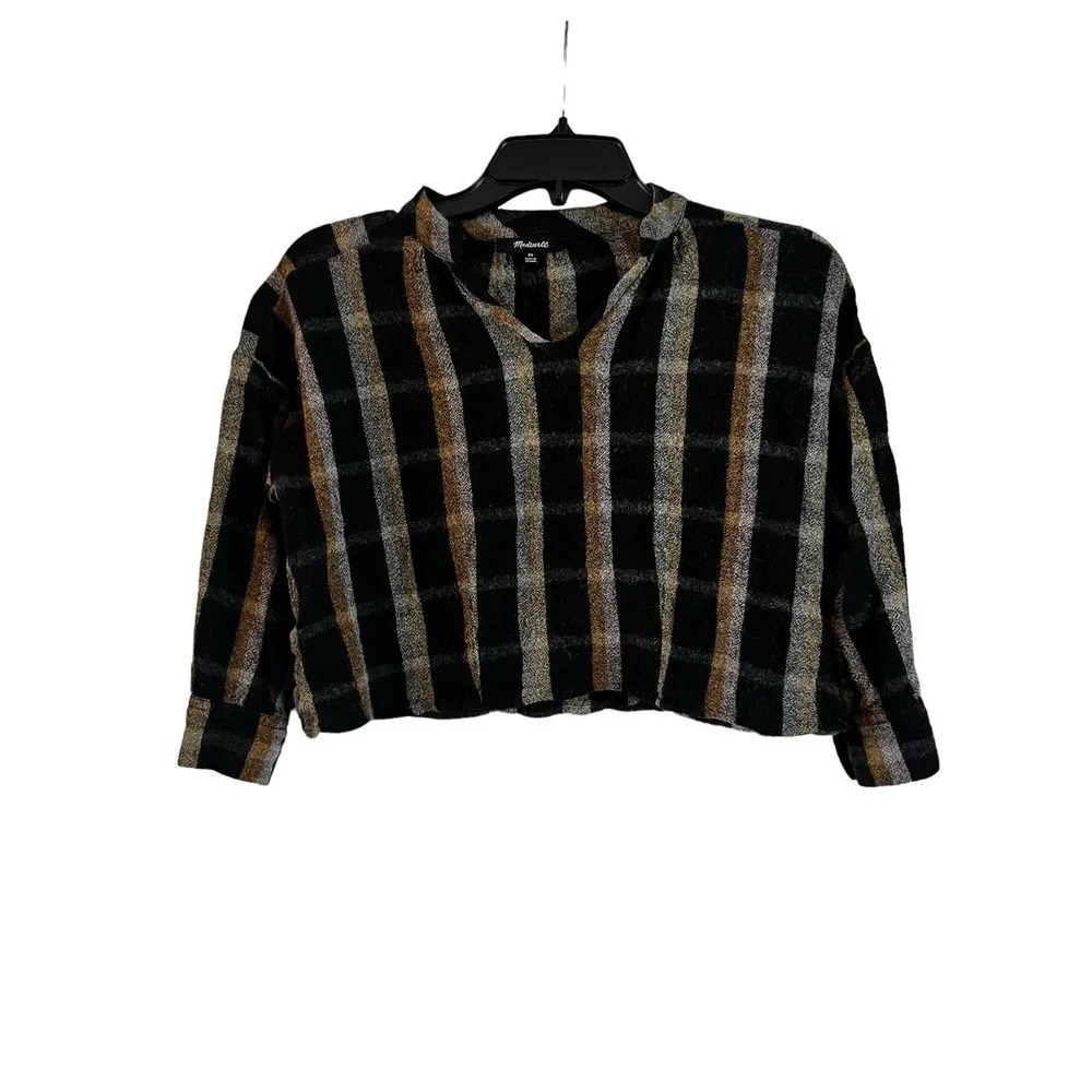 Madewell Women’s Plaid Sweater Cropped Wool Blend Size XS